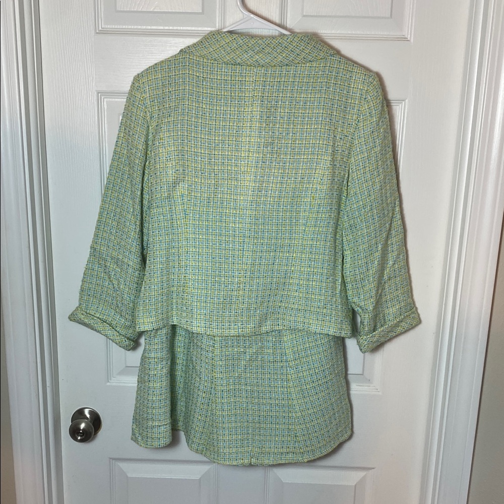 Dana Buchman Women's Yellow and Blue Tweed 2 Piece Skirt Suit Blazer Jacket - Picture 5 of 13